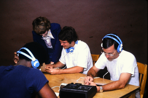 Students using headphones in the Language Lab