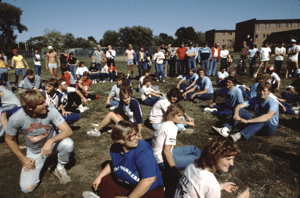 Students gathered on the lawn for Field Day