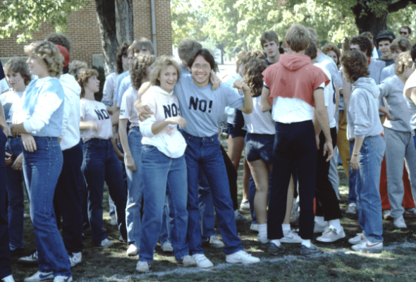 Students wearing NO! shirts