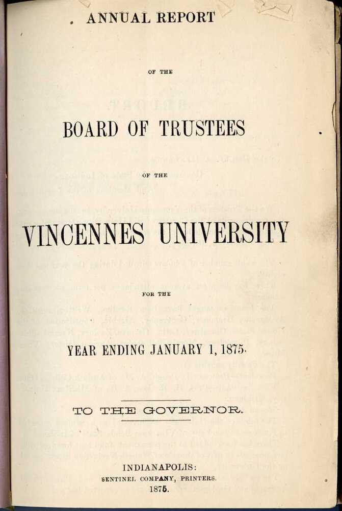 Catalogue of the Vincennes University, 1874-1875