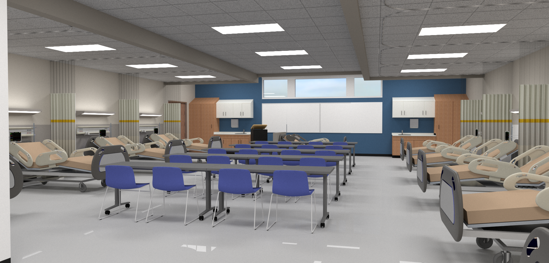 An architectural rendering of a simulation lab