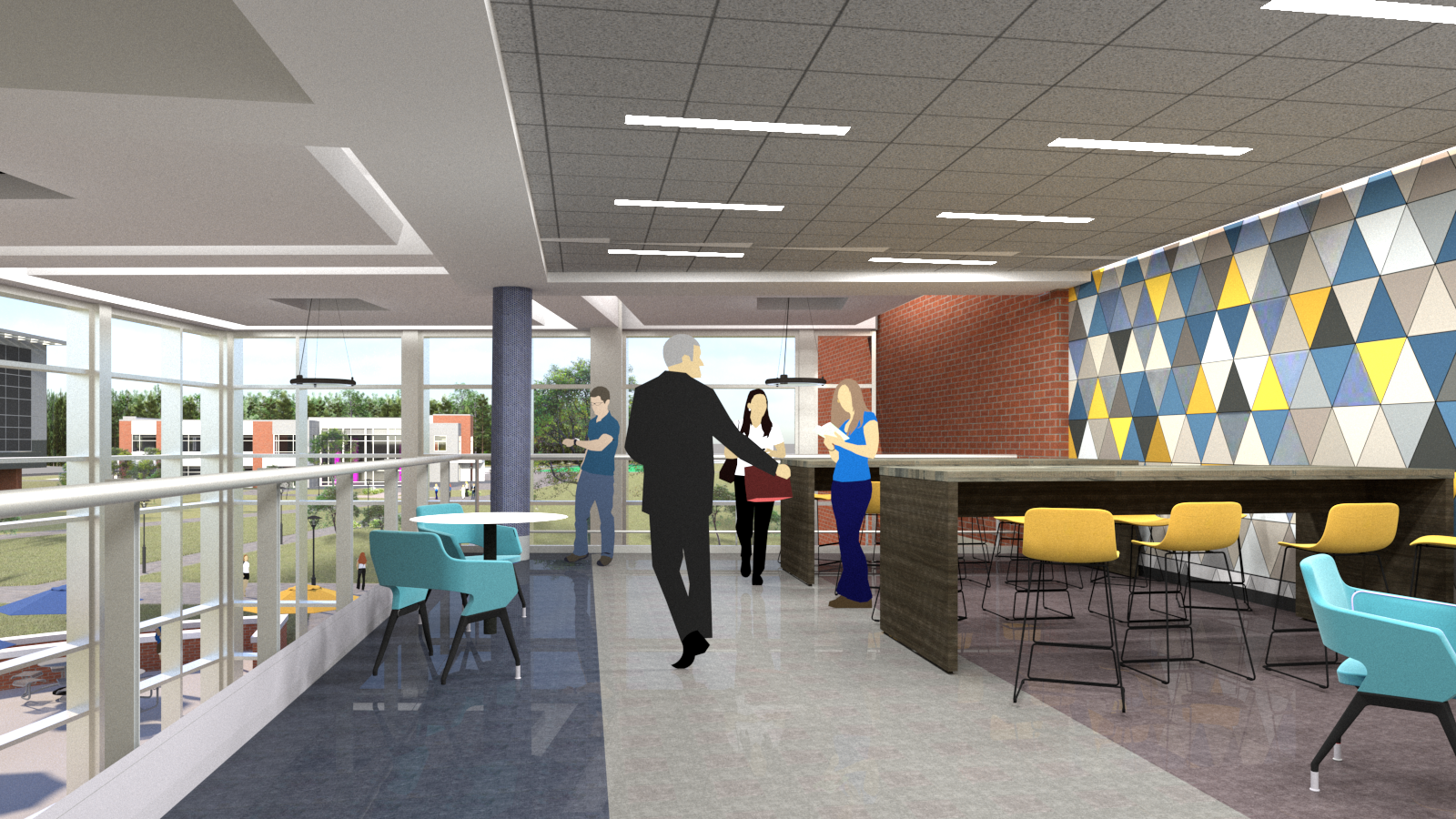 Architectural rendering of the upper deck in the Center for Health Sciences and Active Learning